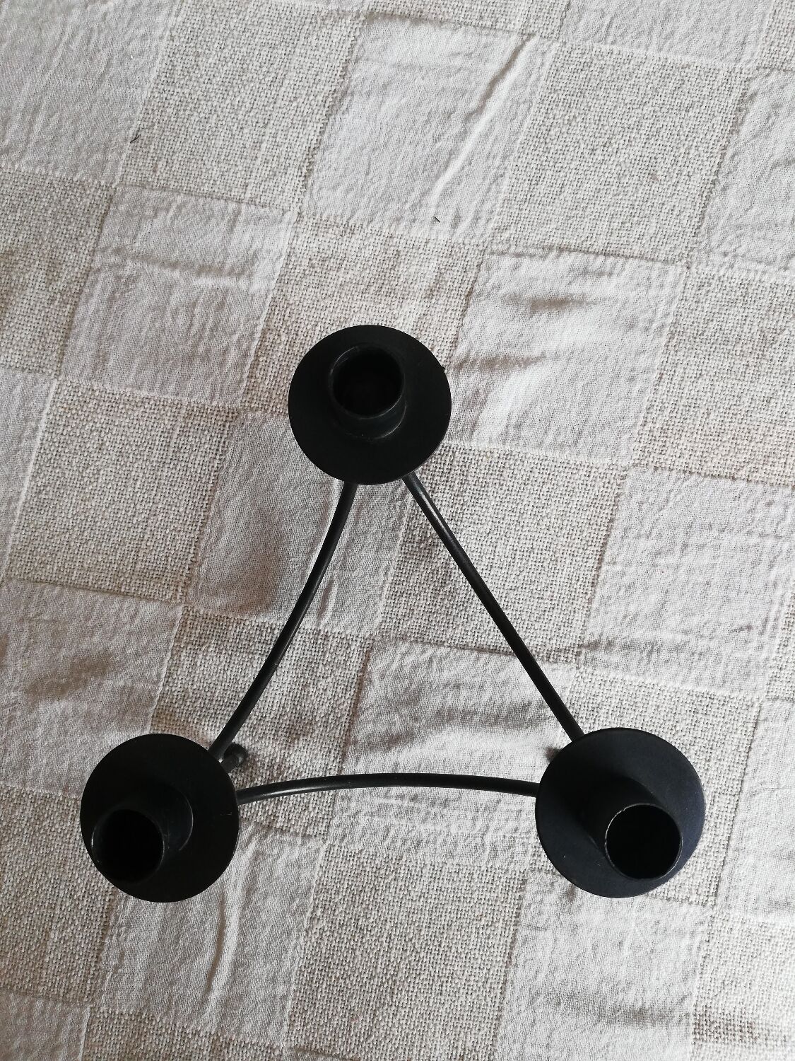 Black candle holder for three wrought iron candles