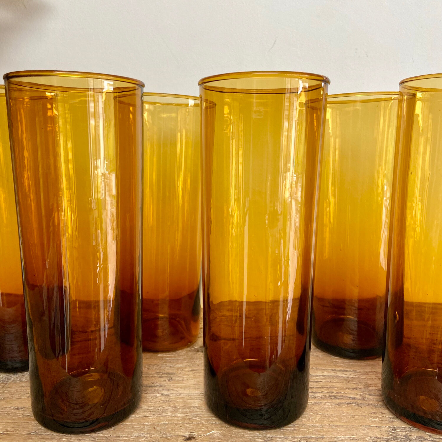 6 amber Long Drink glasses
