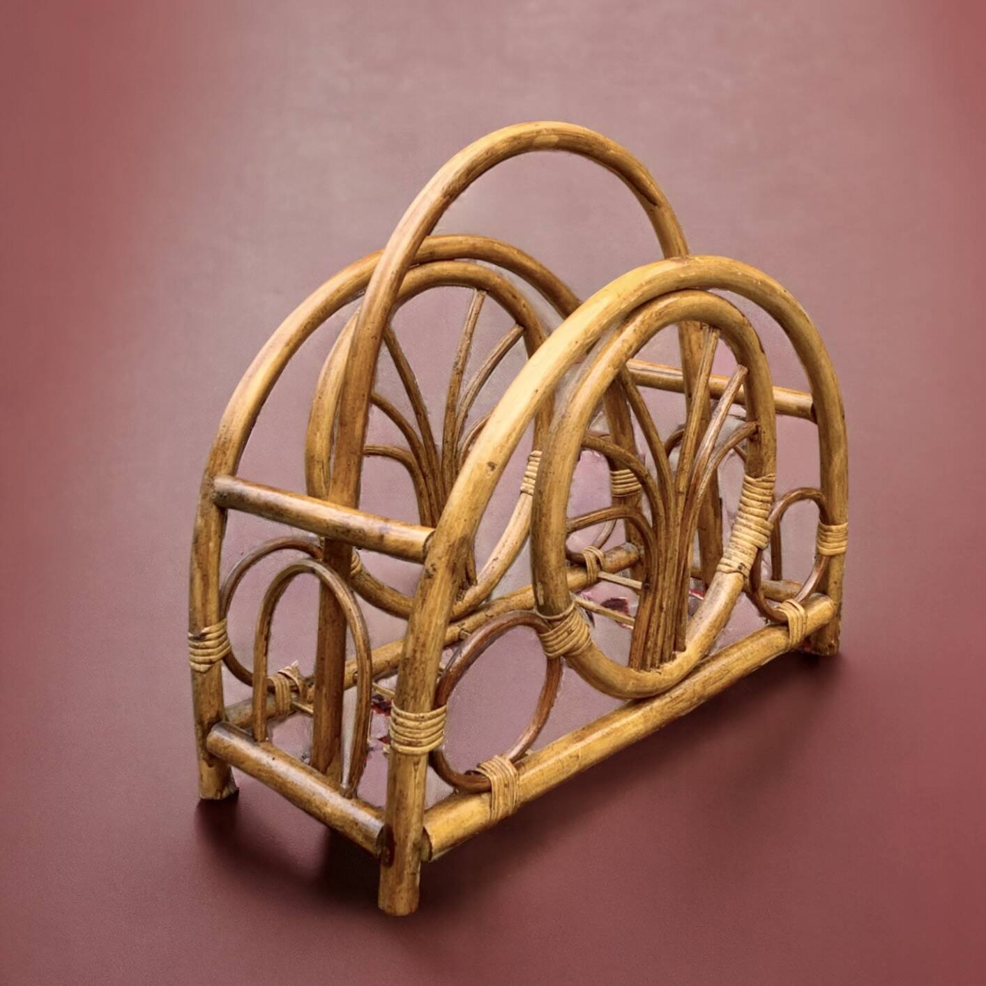 Vintage bamboo and wicker magazine rack