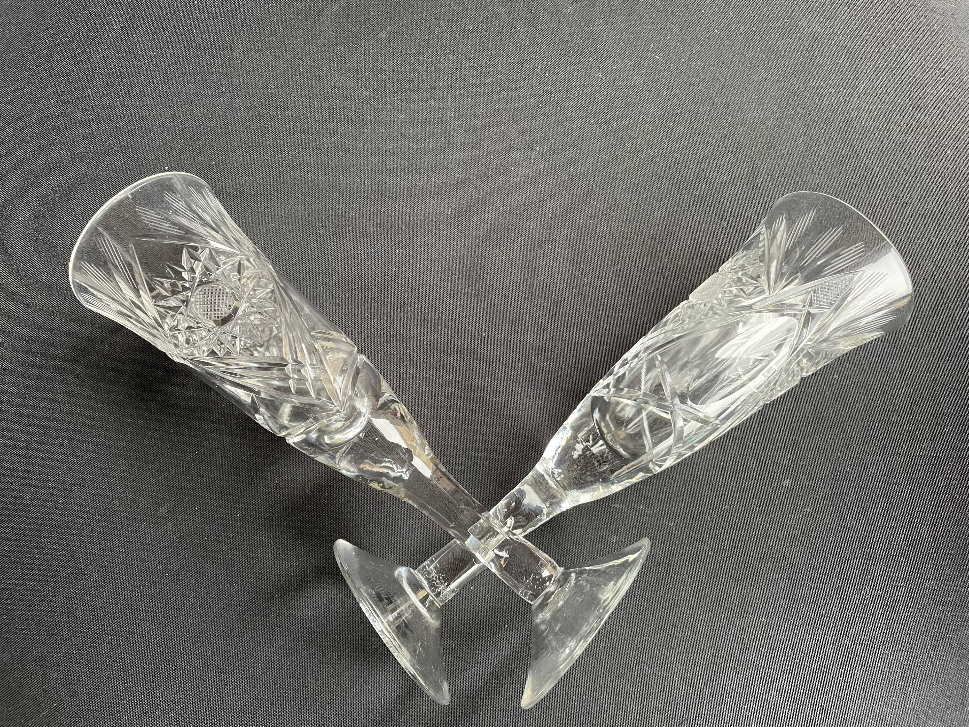 Champagne flutes, cut crystal, bohemian