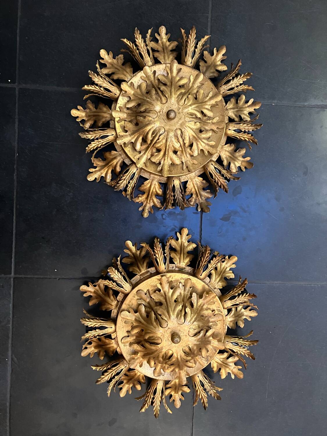 Set of 2 Large Florentine Chandelier Ceiling Lamps  by Banci Firenze Italy Regency Hollywood Style