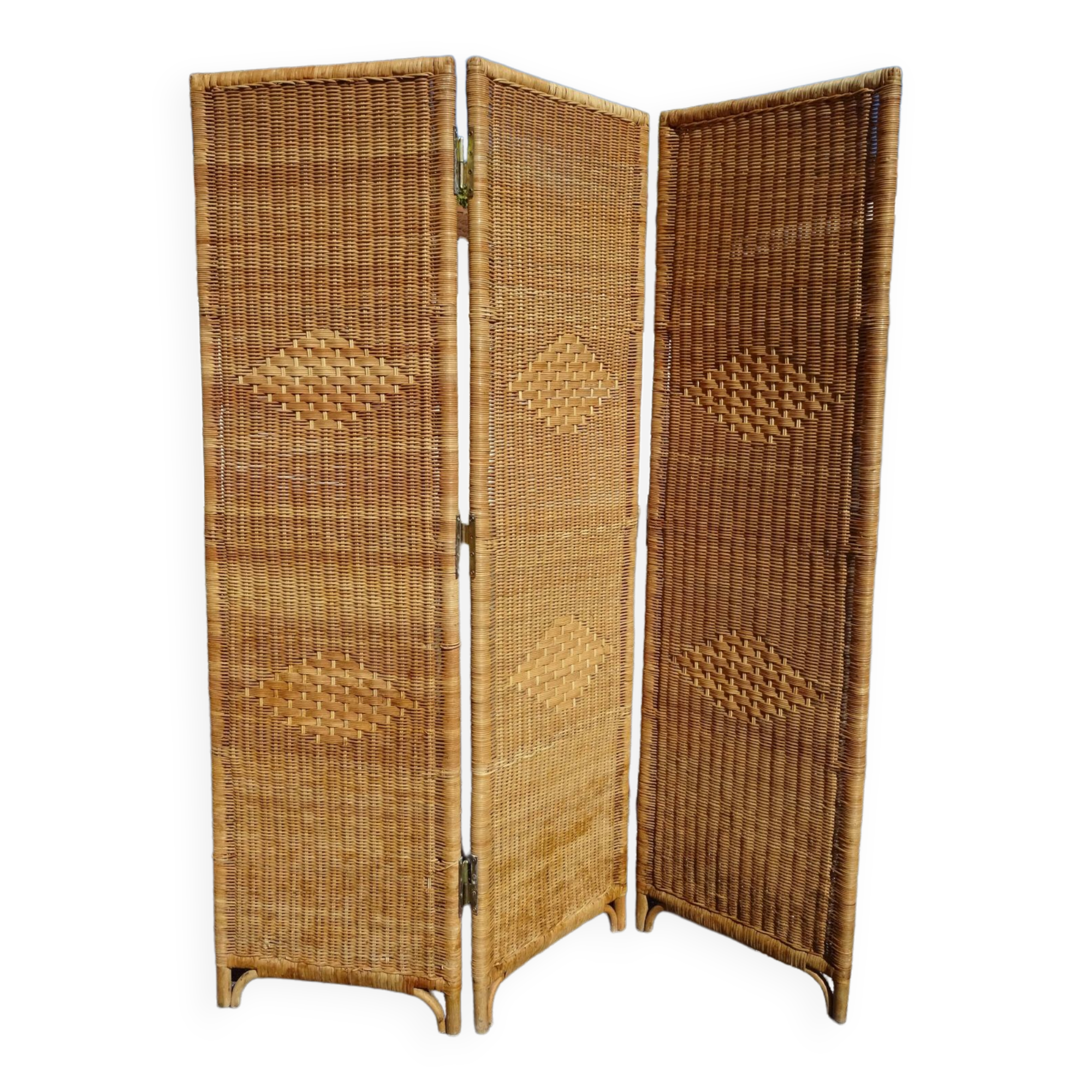 Vintage rattan and bamboo basketry screen