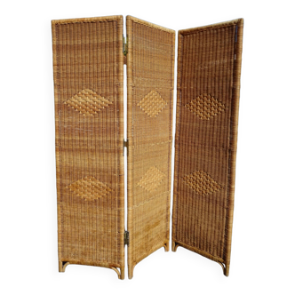 Vintage rattan and bamboo basketry screen
