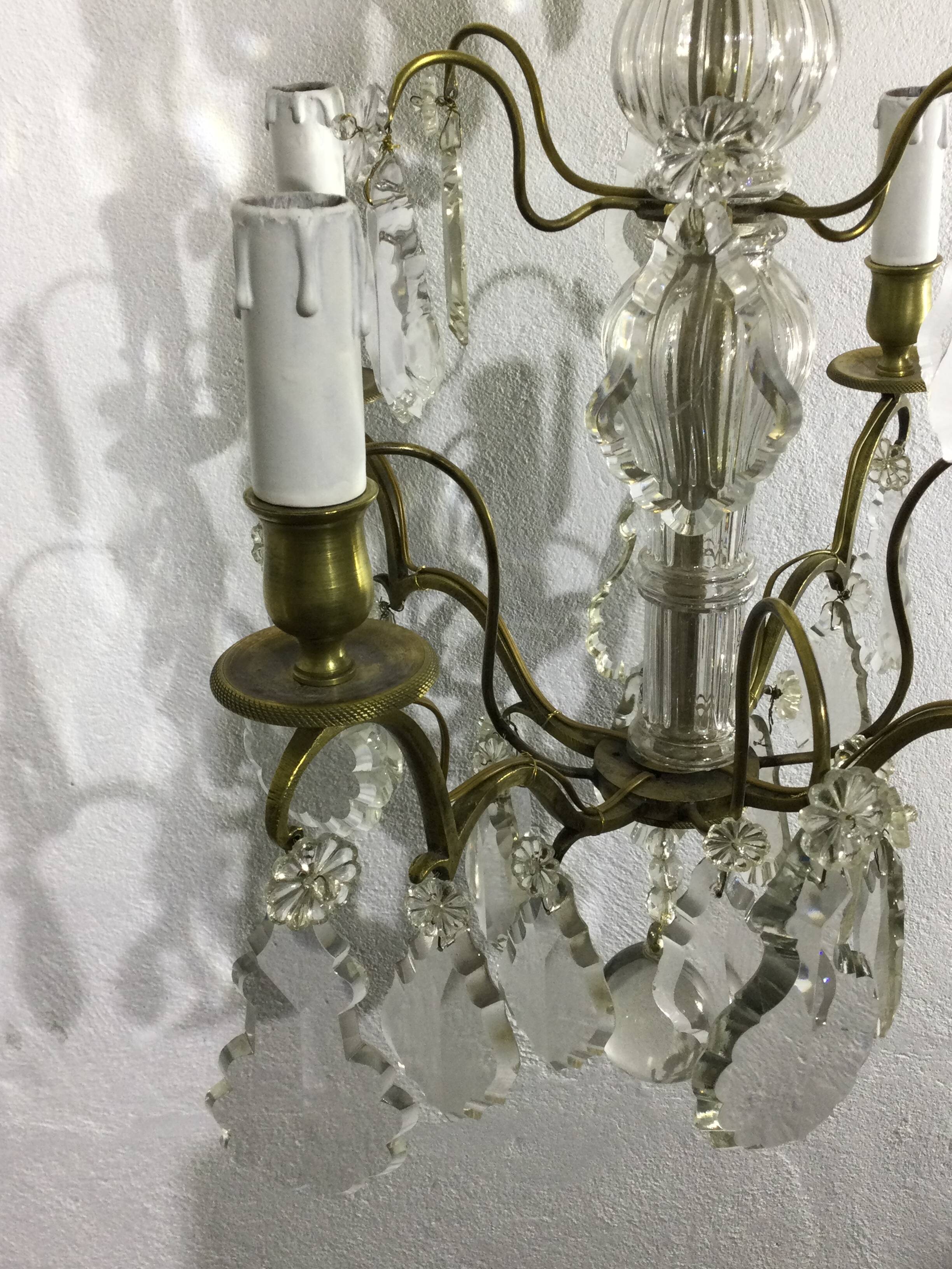 4 light bronze and crystal chandelier