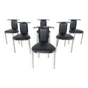 Chaises de salle à manger vintage postmodernes chromées, 1980