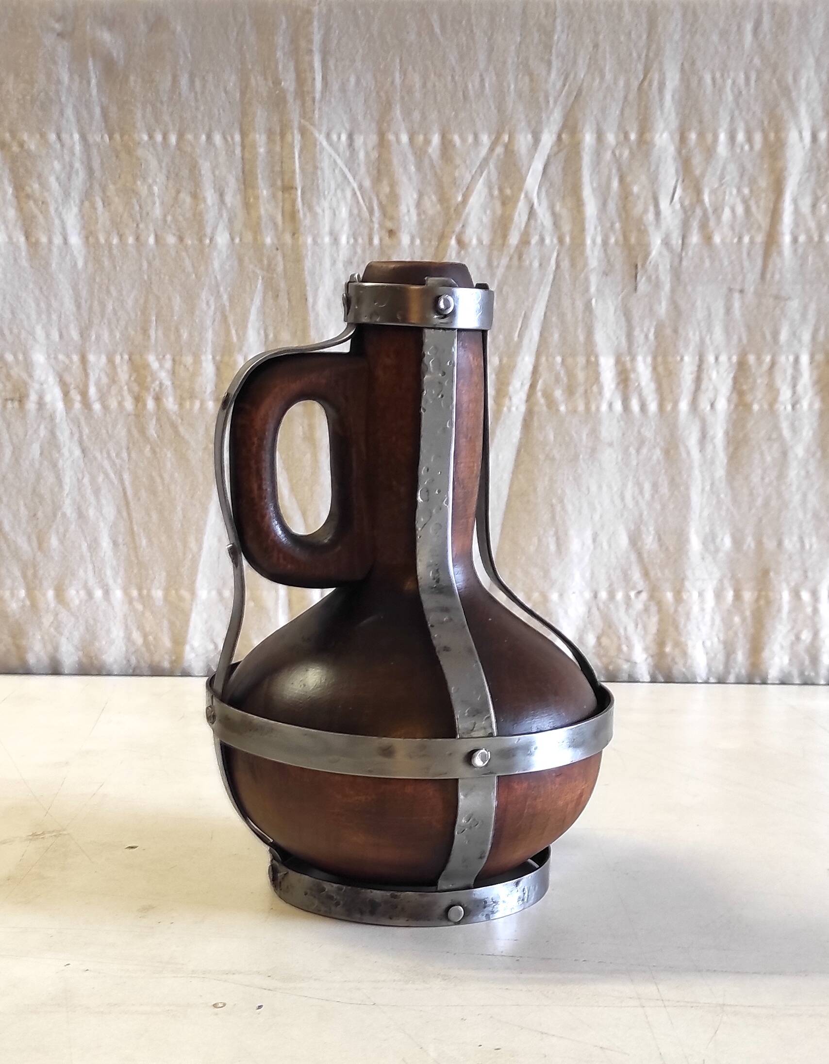 Vase / jug in solid wood and metal - mid 20th century