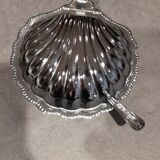 Silver-plated metal scallop butter dish and white glass bowl