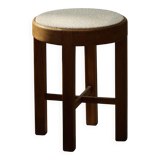Mid-century Danish stool in oak, reupholstered in boucle wool, circa 1950.