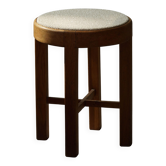 Tabouret danois du milieu du siècle en chêne et réupholstéré en laine bouclé, vers 1950