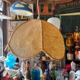 Vintage woven straw bell pendant light
