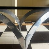 coffee table with metal legs and smoked glass top