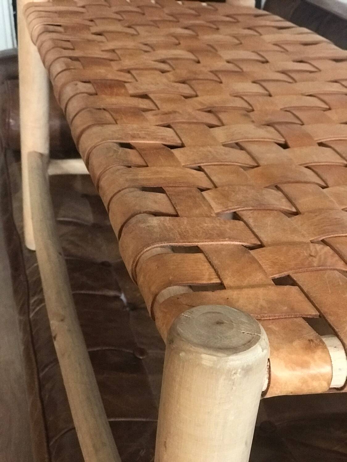 Woven leather bench