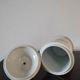 Pharmacy / apothecary pot in white earthenware decorated with gold net, "Catharan: Roseus signed Limoges