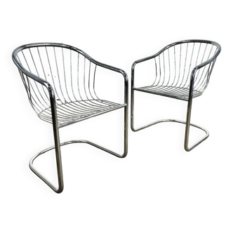 Chaises vintage en fil chromé