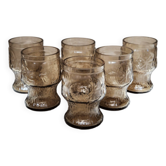 Vintage Fidenza Set of 6 Vintage Smoked Glasses Smoke Brown 1970 Italy