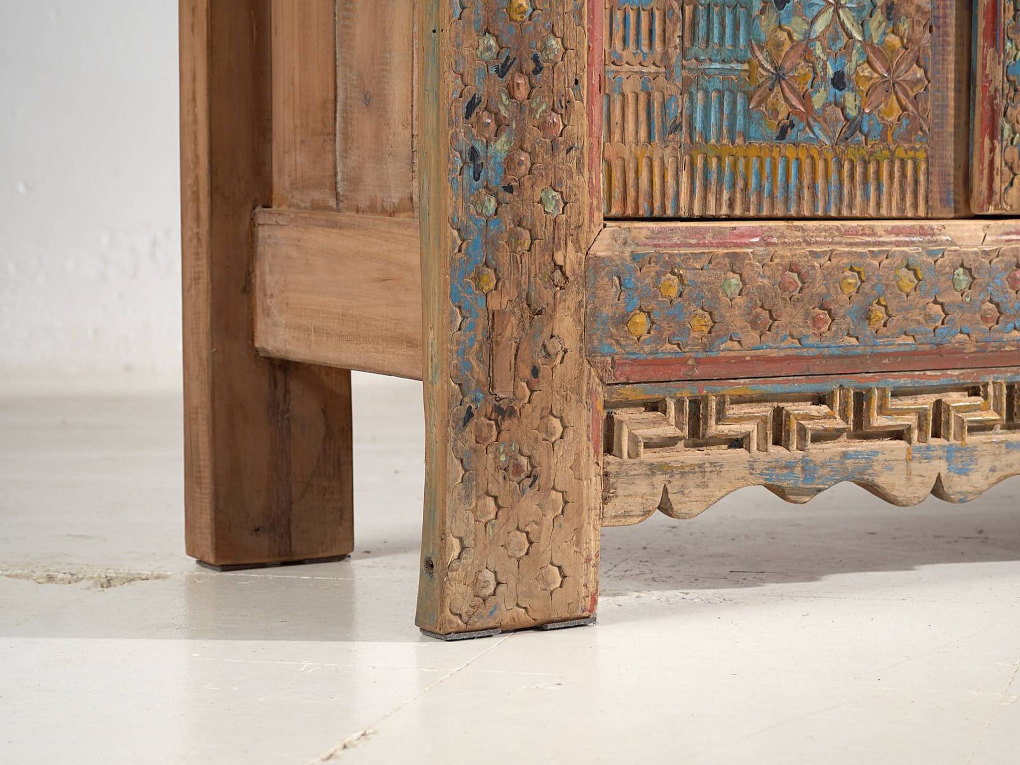 Storage unit, sideboard in painted wood and original blue patina, c.1850