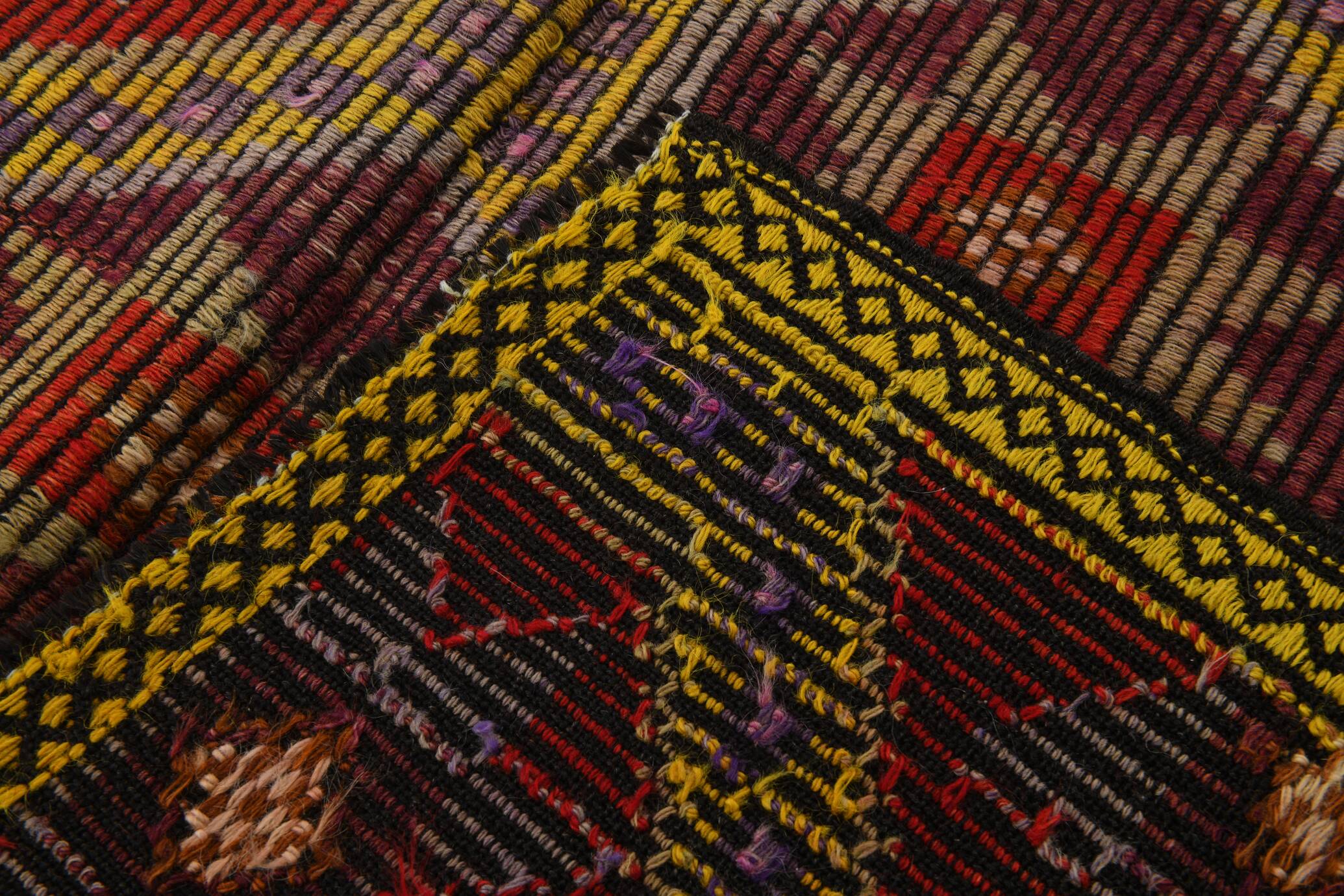 5x8 Burgundy & Yellow Vintage Kilim Rug, 160x258Cm