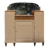 Renovated Art Deco buffet, pink marble and original mirror.