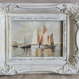 Peinture à l'huile marine cadre bois