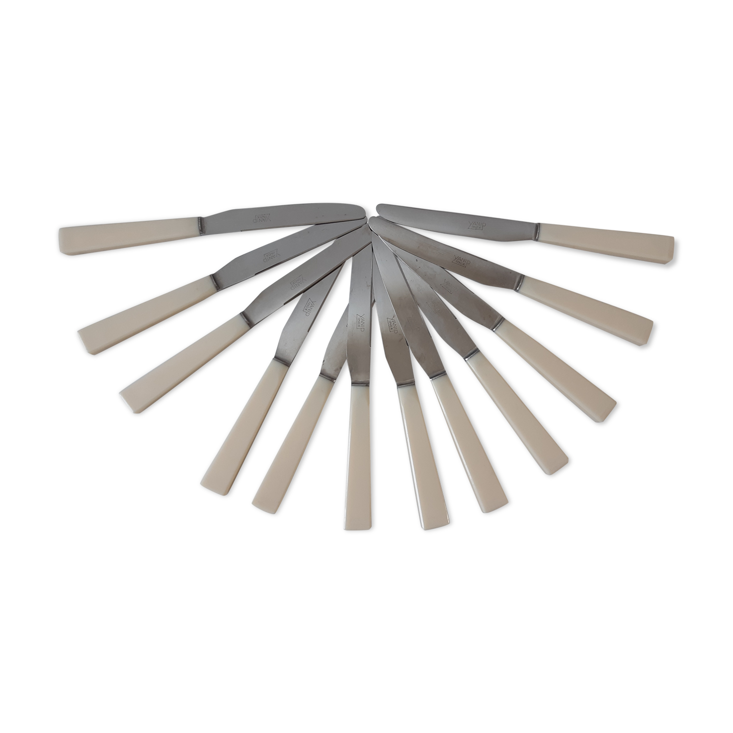 Set of 12 knives in stainless steel and bakelite "Yanid" years 60-70