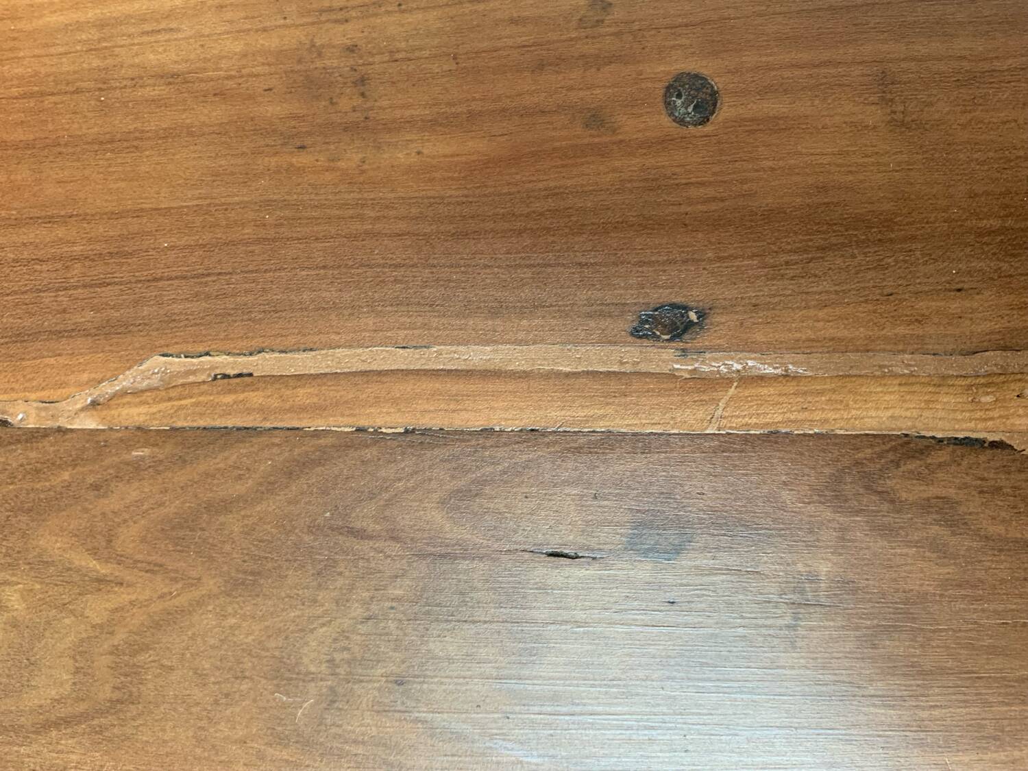 Old walnut farm table with pulls