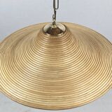 Pencil Split Reed, Rattan, Bamboo & Brass Pendant hanging lamp, Italy, 1970s