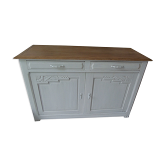 Art Deco sideboard patinated pearl gray, oak top.