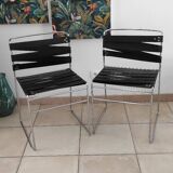 2 chaises en métal chromé et tissu noir