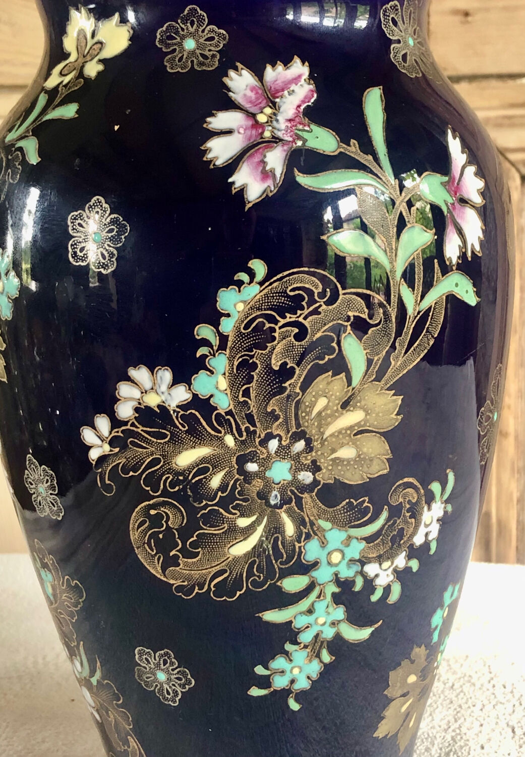 Old vase baluster enamelled lamp Boch Frères Keramis Belgium