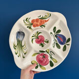 Plat apéritif compartiments légumes en barbotine majolique vintage