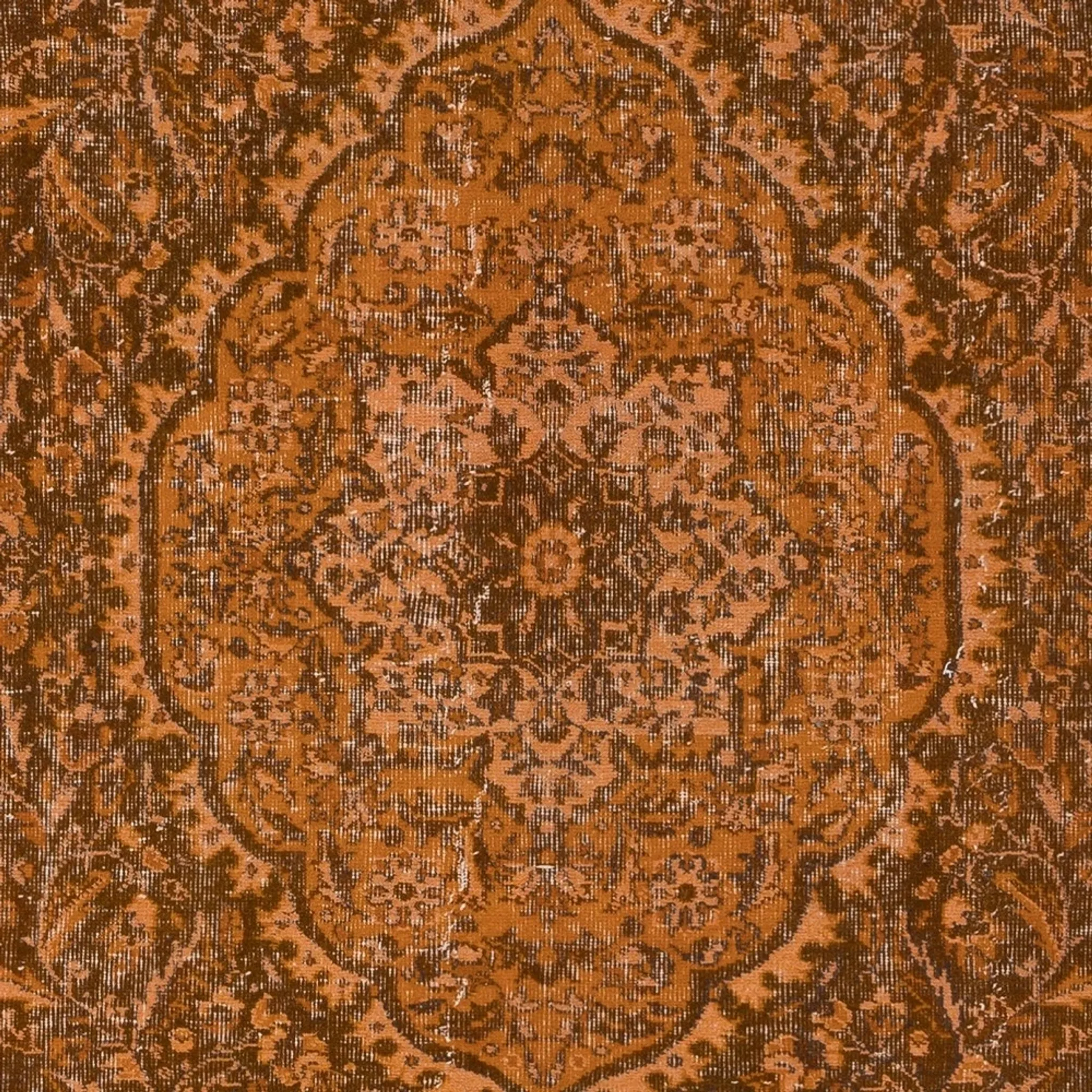Vintage Hand-knotted Medallion Design Turkish Wool Area Rug Overdyed in Orange for Living Room