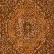 Vintage Hand-knotted Medallion Design Turkish Wool Area Rug Overdyed in Orange for Living Room