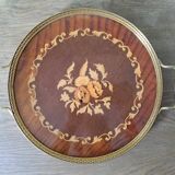 Round tray in art deco marquetry