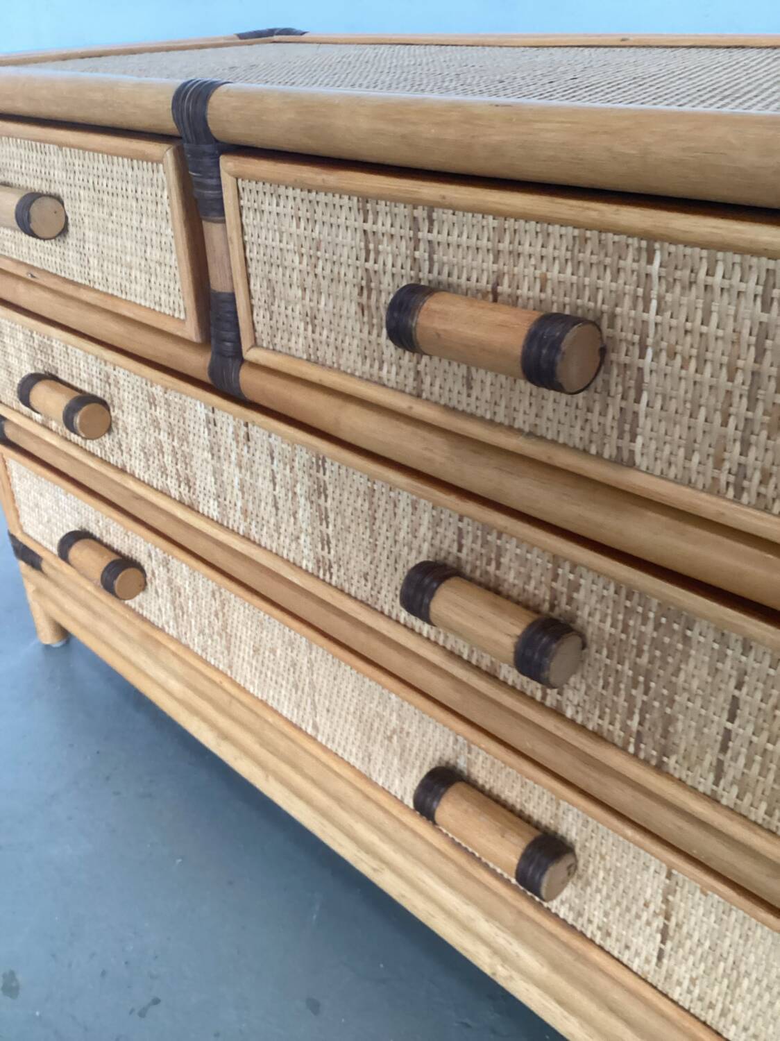 Smal drawer cabinet bamboo ratan 1970