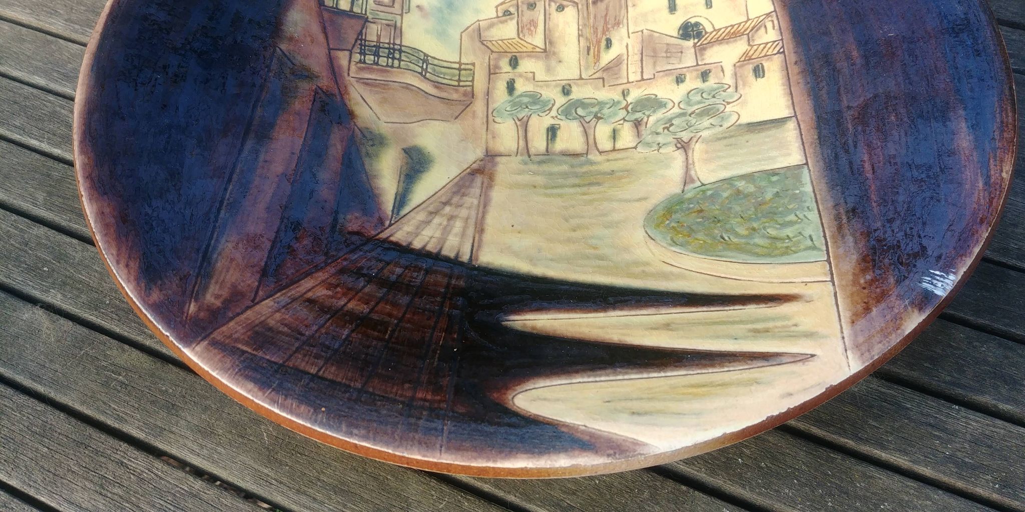 Grand plat/coupe à fruit  en céramique vernissée signé au dos " Puigdemont " années 60/70