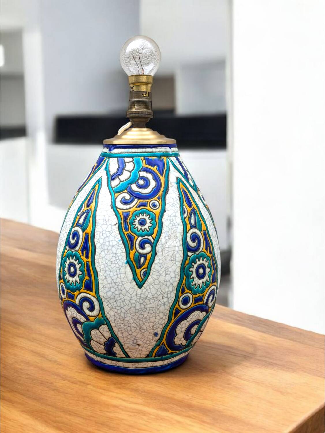 Charles Catteau vase lamp, Boch La Louvière, art deco ceramic