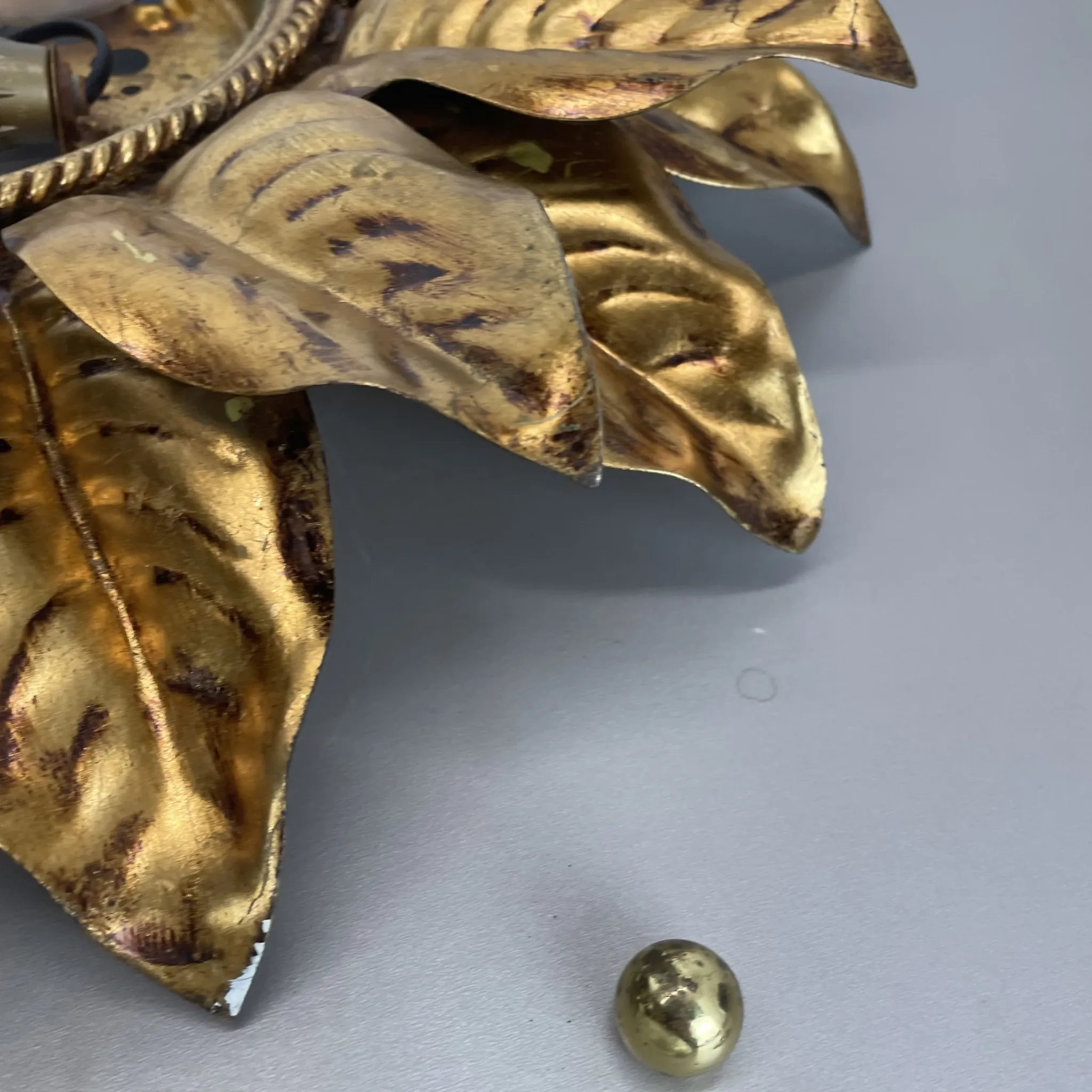 Large 55 cm golden 'florentine theatre' ceiling light by banci, florence, italy, 1970
