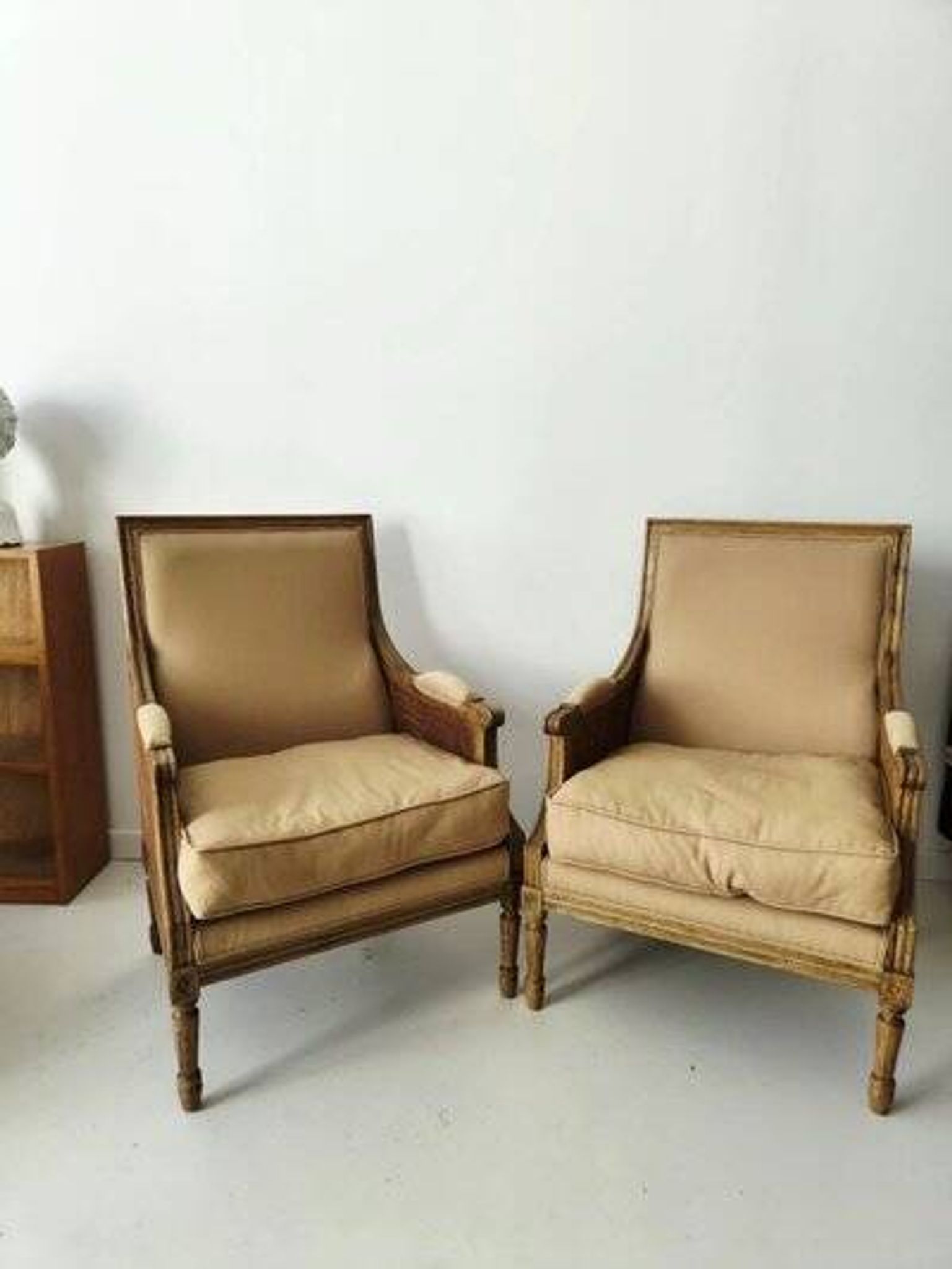 Pair of French antique Louis XV style armchairs (cane back armchairs)