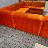 Grand canapé sectionnel Mid-Century composé de 6 éléments en velours orange