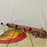 Vintage carved wooden wall coat rack - 4 red balls