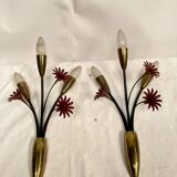 Paire d'appliques fleurs vers 1950