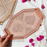 Small art deco pink glass serving trays