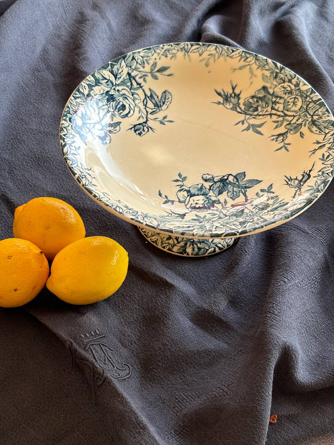 Gien iron clay compote bowl, “Floreal” model