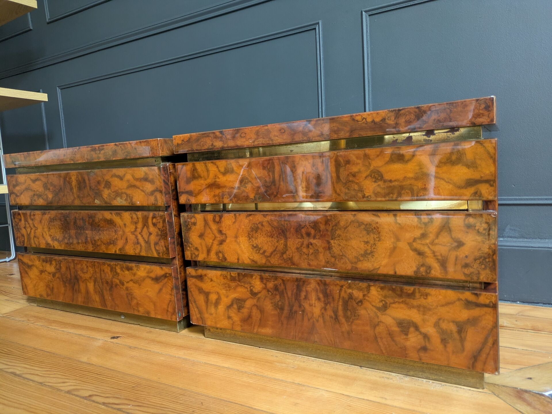 Pair of bedside tables attributed to Jean Claude Mahey.