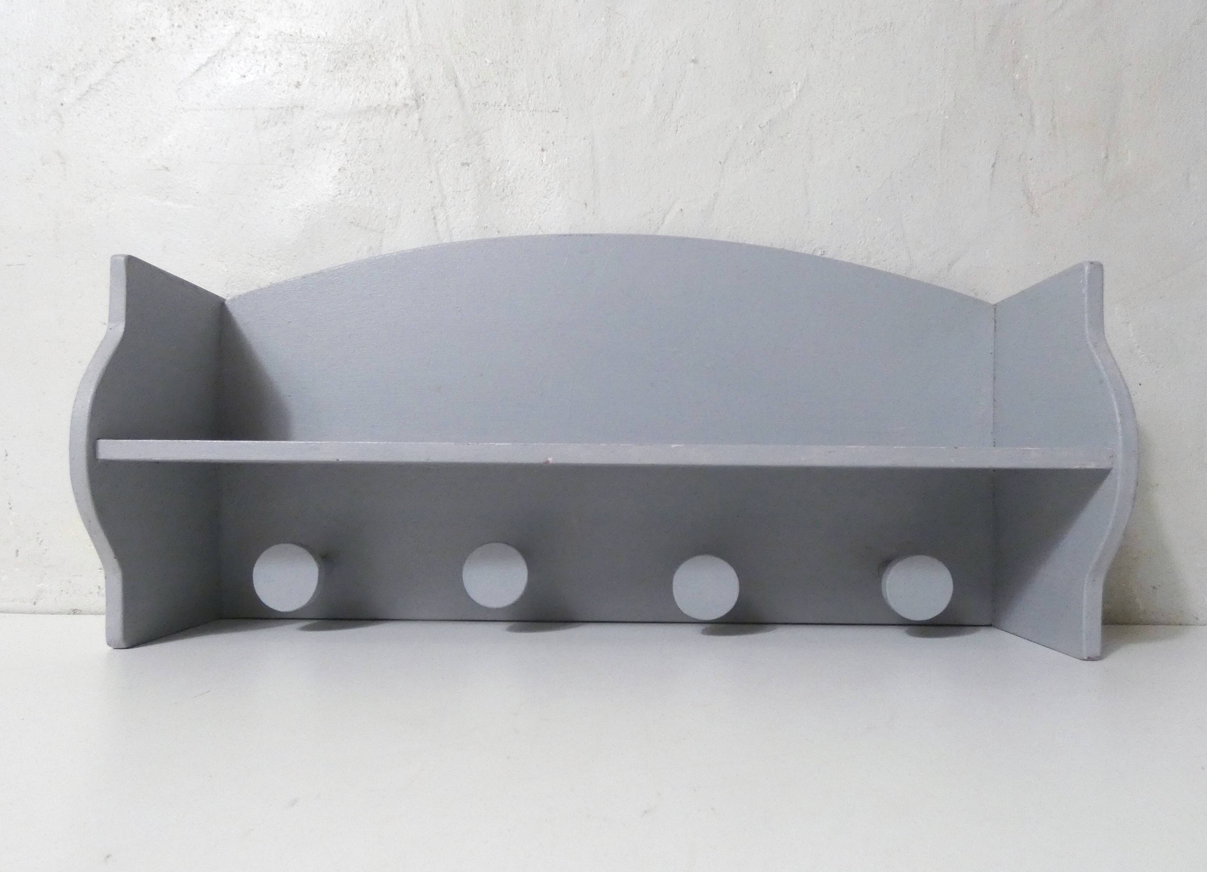 vintage grey painted wooden coat rack shelf