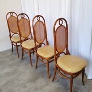 Set of 4 Vintage Bentwood Dining Chairs: Cane Back, Leather Seat, Thonet St
