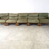 Vintage modular green leather sofa, 1960s