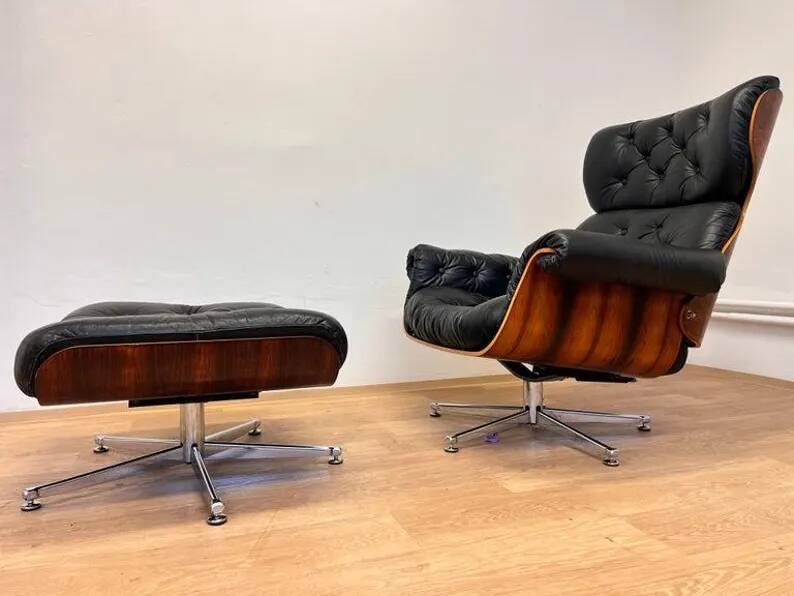 XL Extraordinary design Bent plywood Lounge Chair and Ottoman in rosewood -1960s