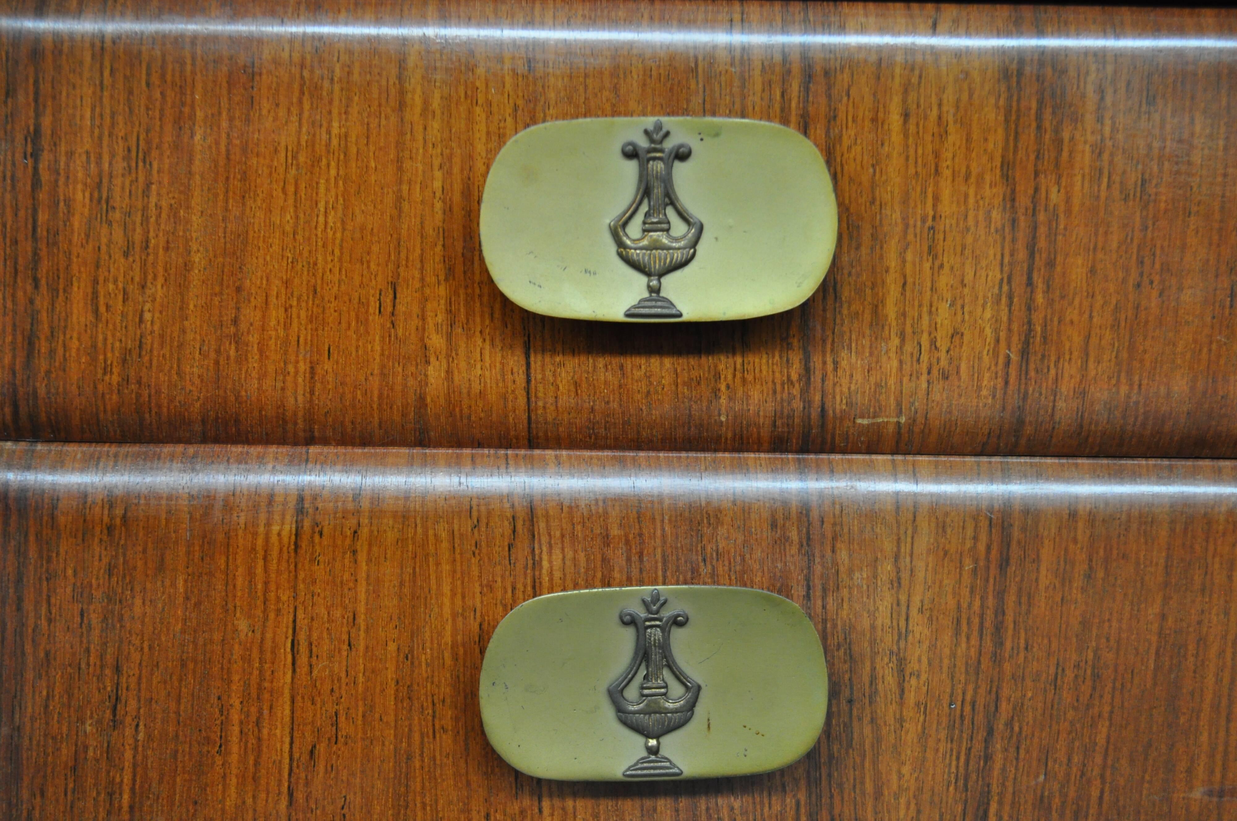 Mahogany pear tree, brass & glass top drawers sideboard from f.lli rigamonti desio, milan, 1940s