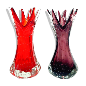 Paire de vases en verre Bullicante Murano par Archimede Seguso, années 1970